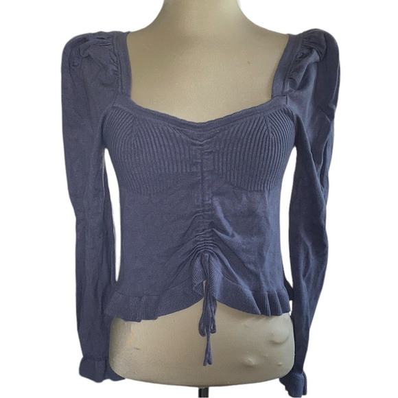 Zara Sweaters - Zara sweater cropped long sleeve ruffled look on wrists/bottom wide neck Sz M